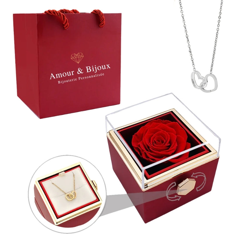 Personalized Intertwined Hearts Necklace + Eternal Rose Box