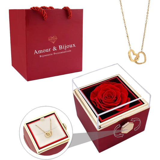 Personalized Intertwined Hearts Necklace + Eternal Rose Box